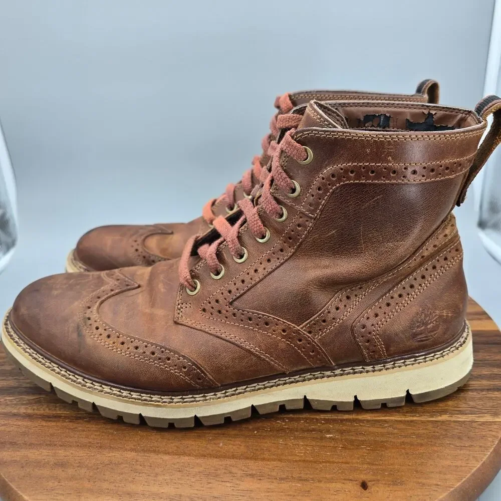 Timberland Boots Mens 10.5 M Brown Leather Casual Brogue Wingtip Lace Up Ankle